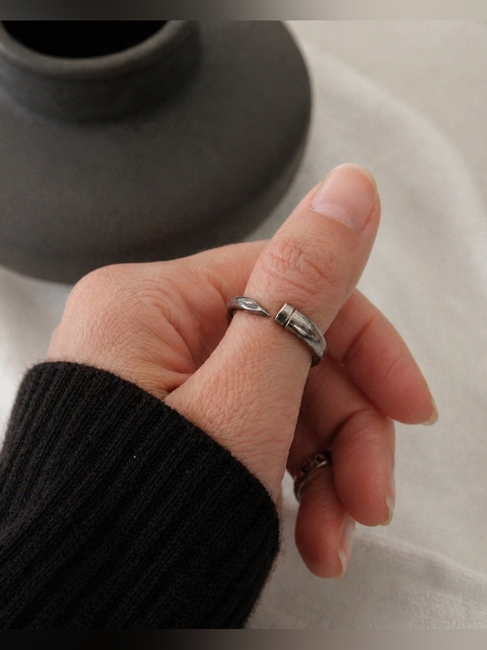 Sterling Silver Nail Wrap Ring  Industrial Punk Minimalist